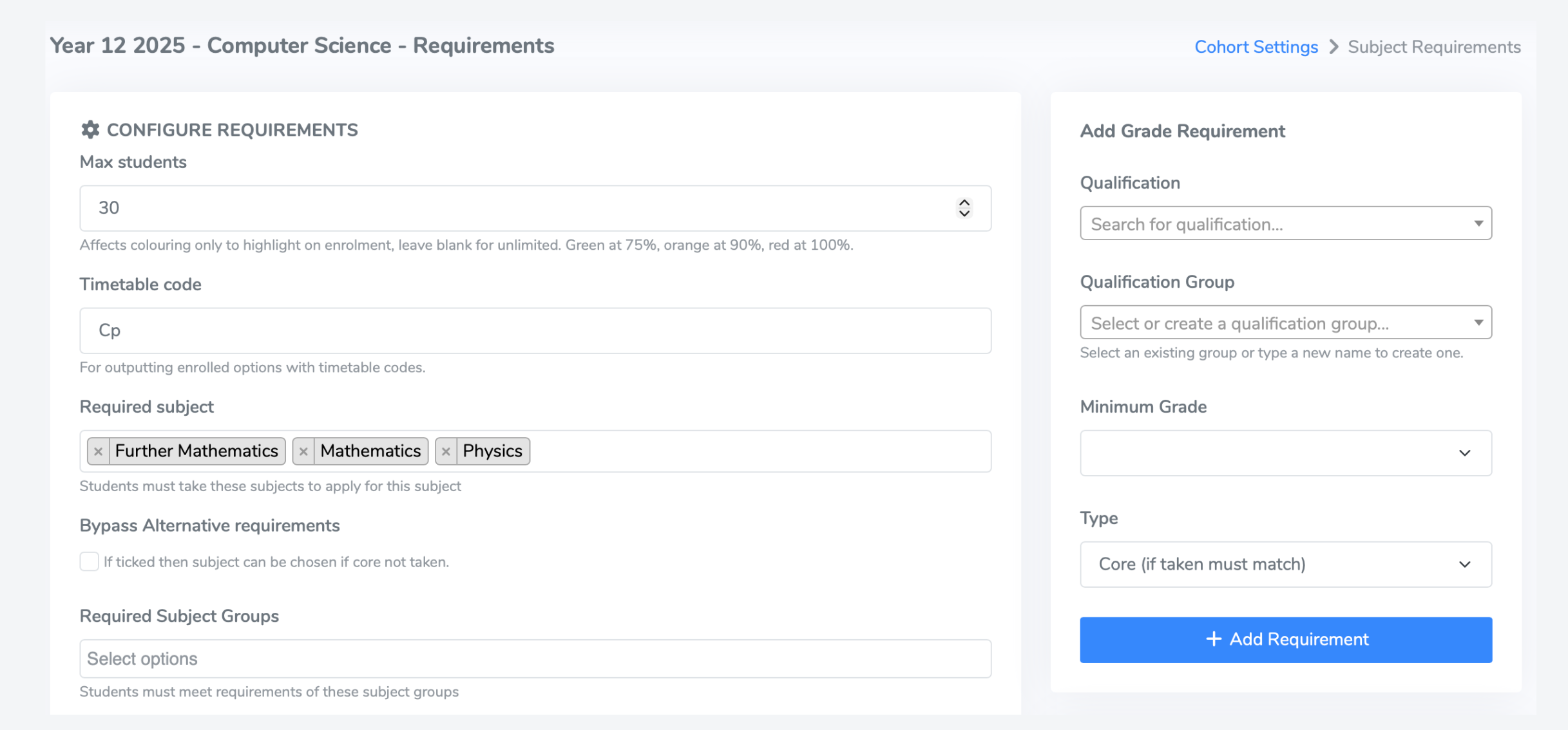 Subject eligibility check screen