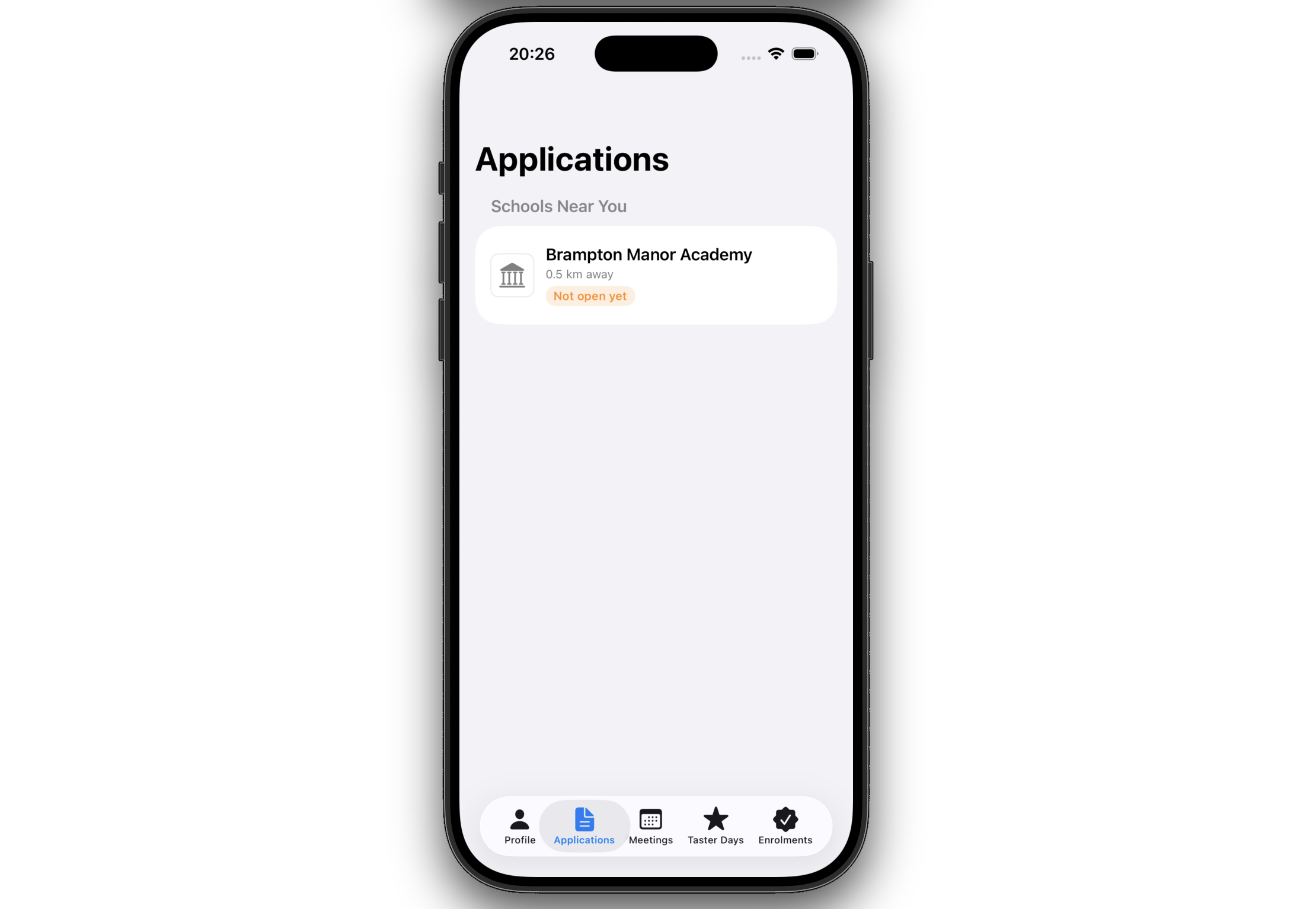 P16 Student App on mobile showing application status and notifications